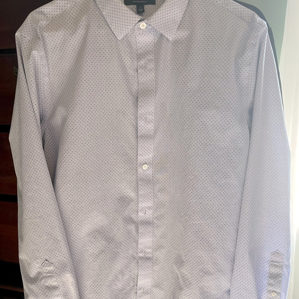 Mens Banana Republic large, no-iron, slim fit grayish blue dress shirt
